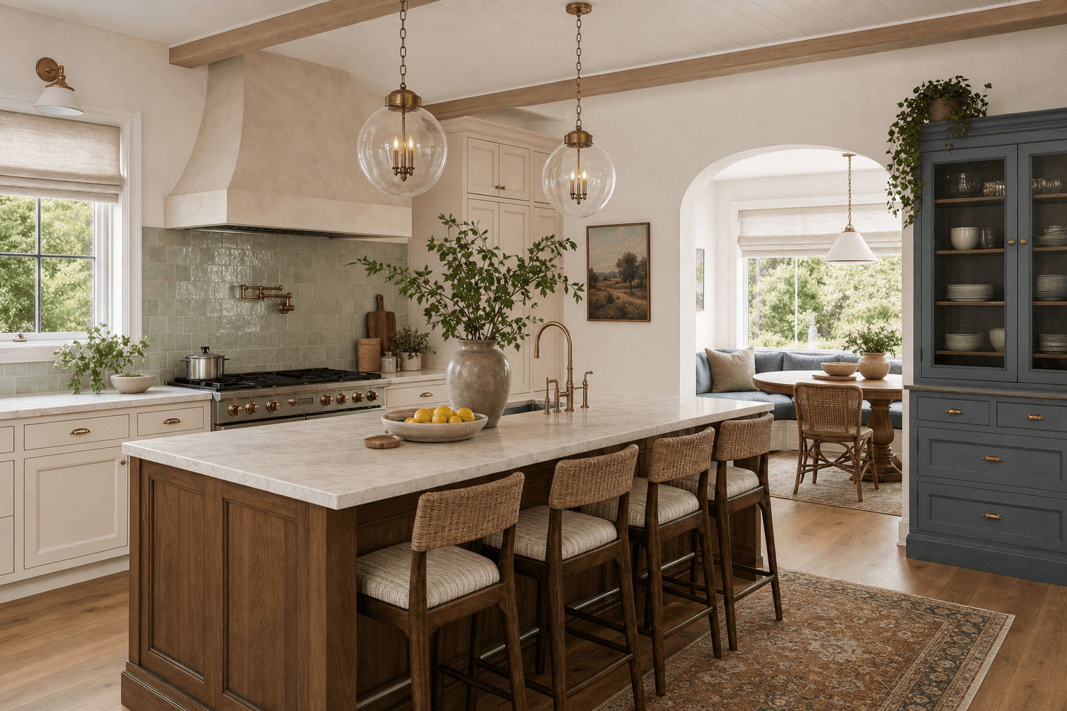 Completed light transitional kitchen renovation with European character